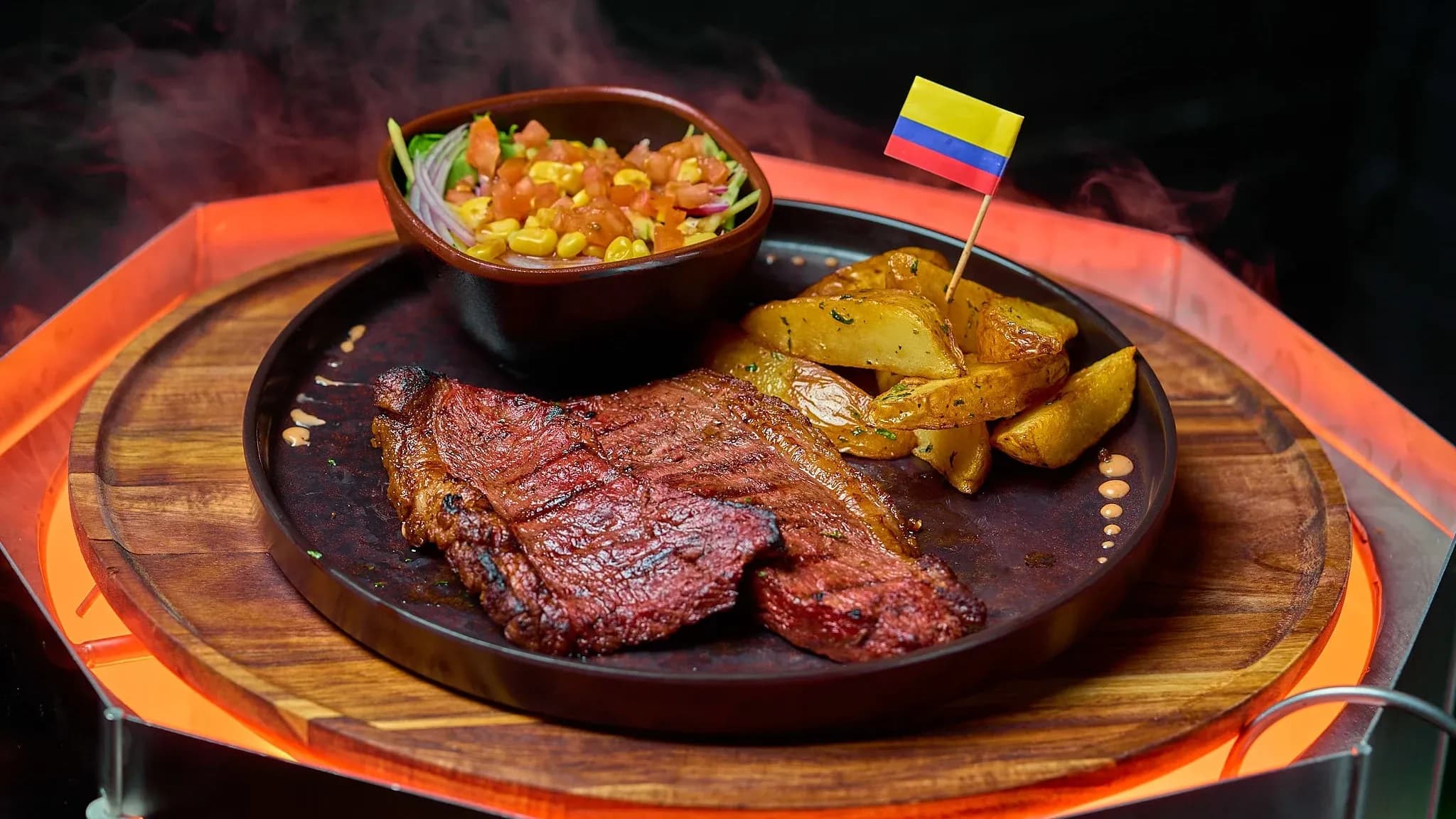 Picanha Angus steak with potatoes and salad at Barrel House